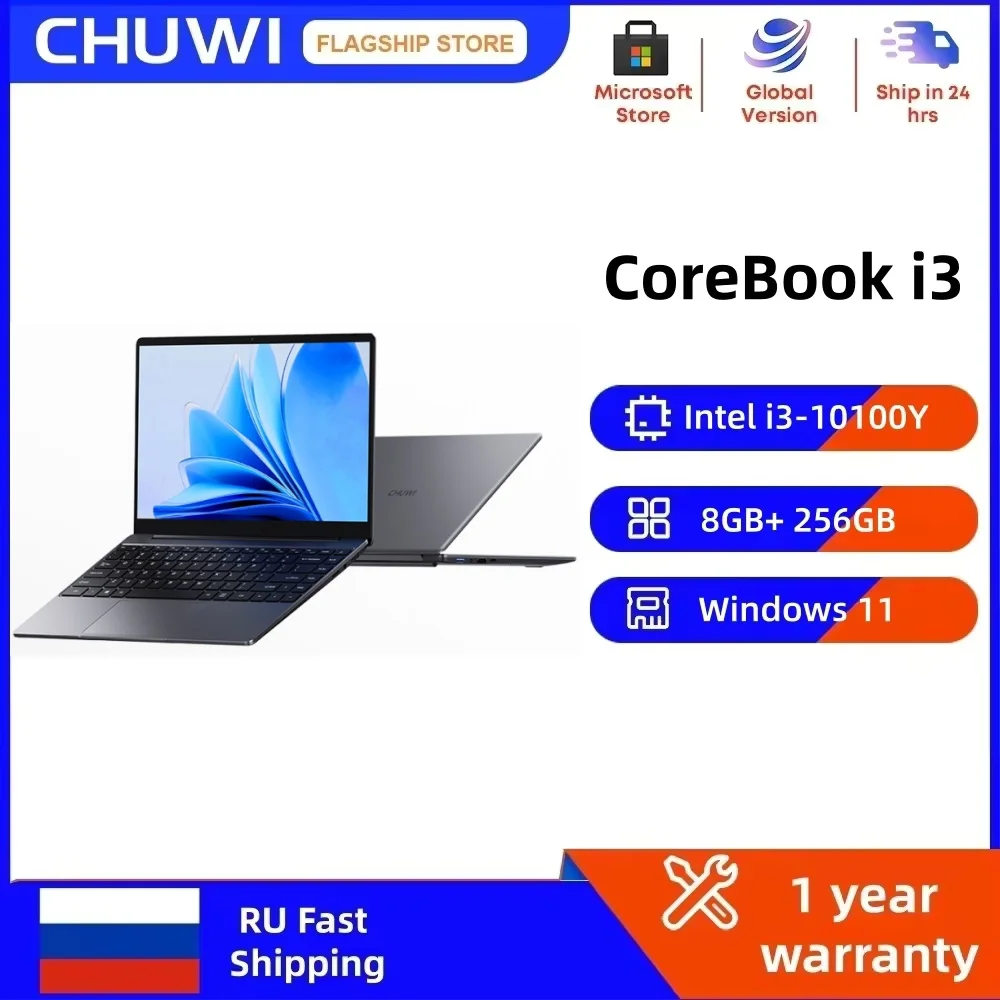 CHUWI CoreBook Laptop Intel i3 10100Y 8GB RAM 256GB SSD 14'' FHD IPS Display 2 Cores 4 Threads Up to 9 GHz Windows 11 Notebook
