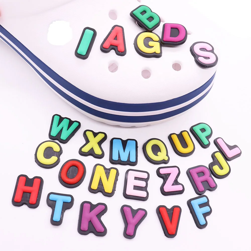 Single Sale 1PCS Kawaii Colorful 26 Alphabet Letter PVC Shoe Charms Slipper Accessories Sandals Shoes Decoration Holiday Present images - 6