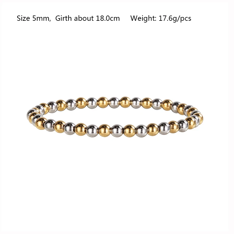 Vnox Gold Color Stainless Steel Beads Bracelet for Women Men,Classic Ball  Chain Bracelet Stretchable Elastic Wristband Jewelry