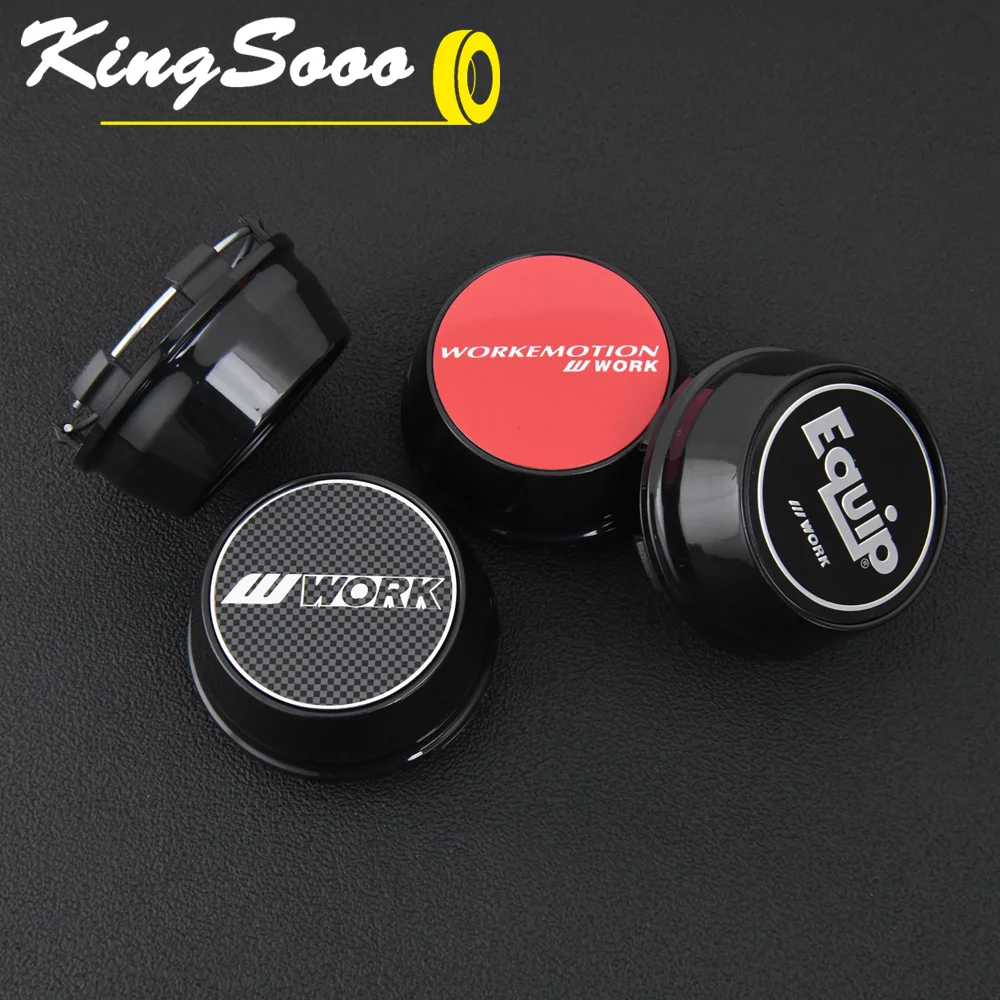 4PCS JDM WORK Rim Cap 61mm Clip Sport Wheel Cap MEISTER EQUIP Emblem Sticker Wheel Center Hub Cover Black & Silver