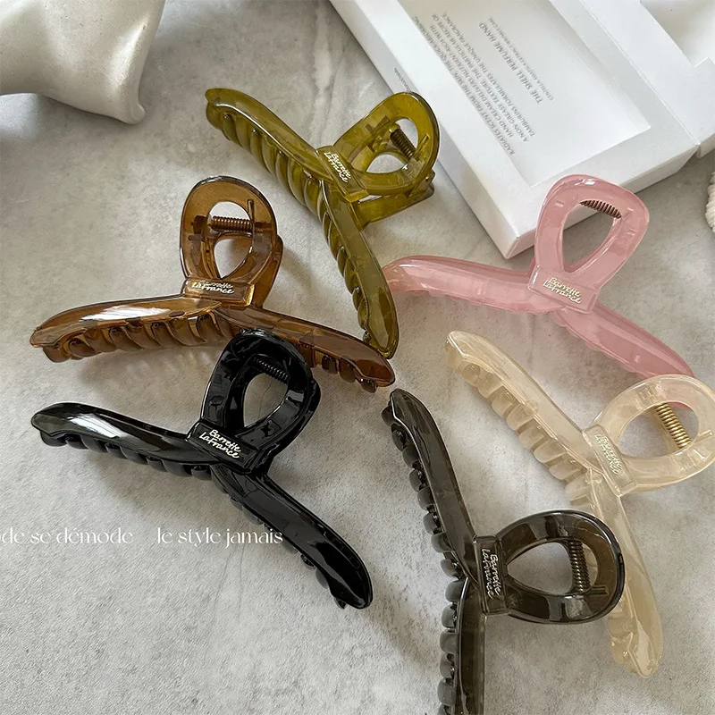 

New Large Hair Claw Clips Transparent Plain Color Hollowed Cross Geometric Shark Clip Clamps Grab Girls Women Hair Accessories