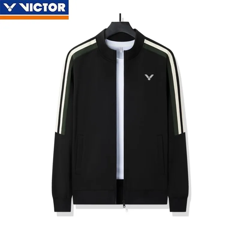 VICTOR Badminton Professional Training Competition Men Spring Autumn Knitted Cardigan Trousers Casual Sports Two-piece Set