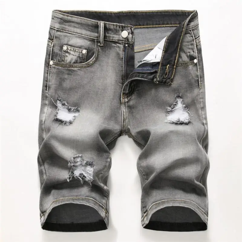 Summer Denim Shorts Men Fahsion Hole Jean Shorts Bermuda Skate Board Harem Mens Jogger Ankle Ripped Wave Knee Length Plus Size 4