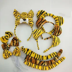 Adults Kids Plush Boy Children Tiger Ears Headband Bow Tie Tail Animal Gift Birthday Party Costume Christmas Halloween