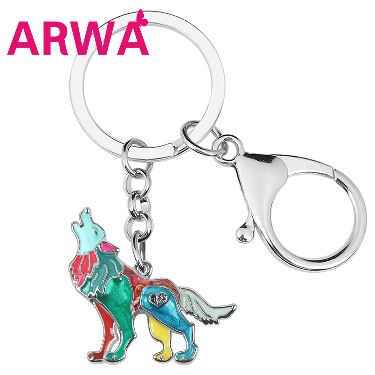 ARWA Statement Enamel Alloy Wild Roaring Wolf Keychains Key Chain Ring Trendy Animals Jewelry For Women Teen Girls Charms Gift | Украшения