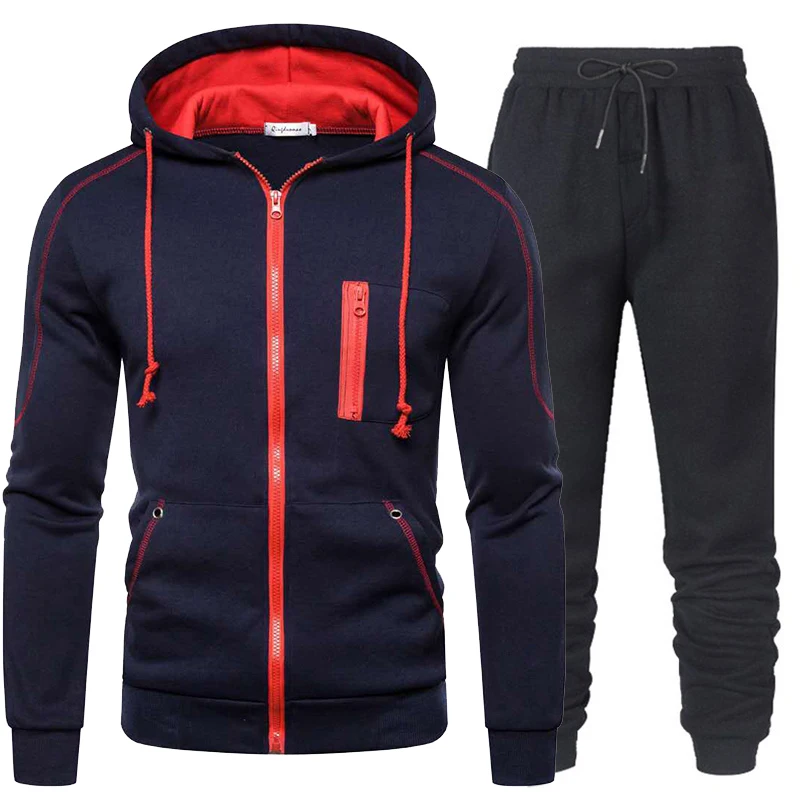 New men's fashion pullover hoodie and sports pants sportswear jogging set fashion set black red gray blue