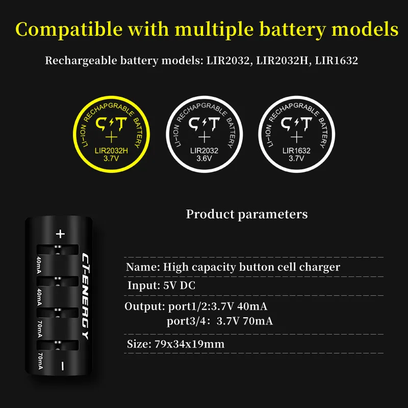 Battery Charger 4 Slot LIR2032H LIR2032 LIR2025 LIR1632 LED Display 3.7V 3.6V USB Quick Charger