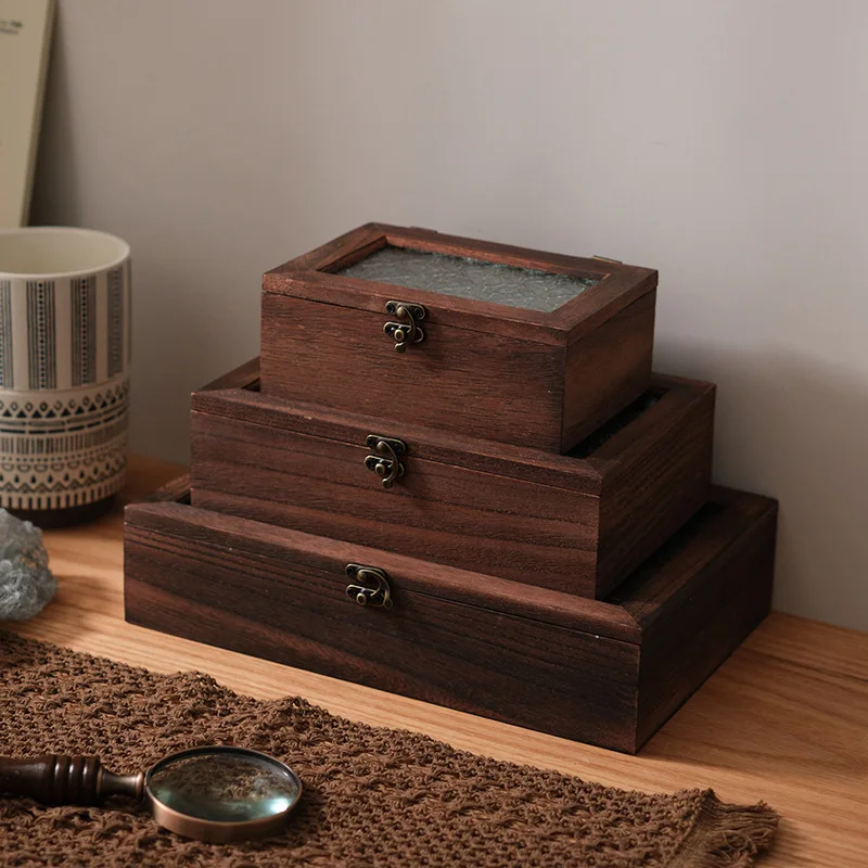 북유럽 레트로 원목 베고니아 꽃 유리 보관 캐비닛, 책상 분류 뒤집기 나무 상자, 장식 상자 