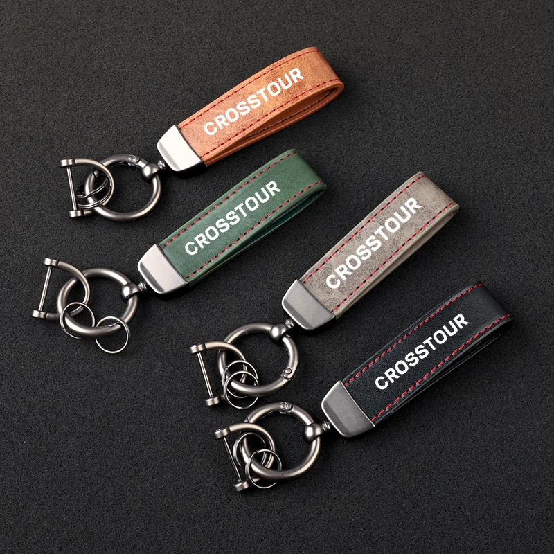 

High-Grade Leather Car KeyChain 360 Degree Rotating Horseshoe Key Rings For Honda CROSSTOUR Car KeyChain Car Accessories