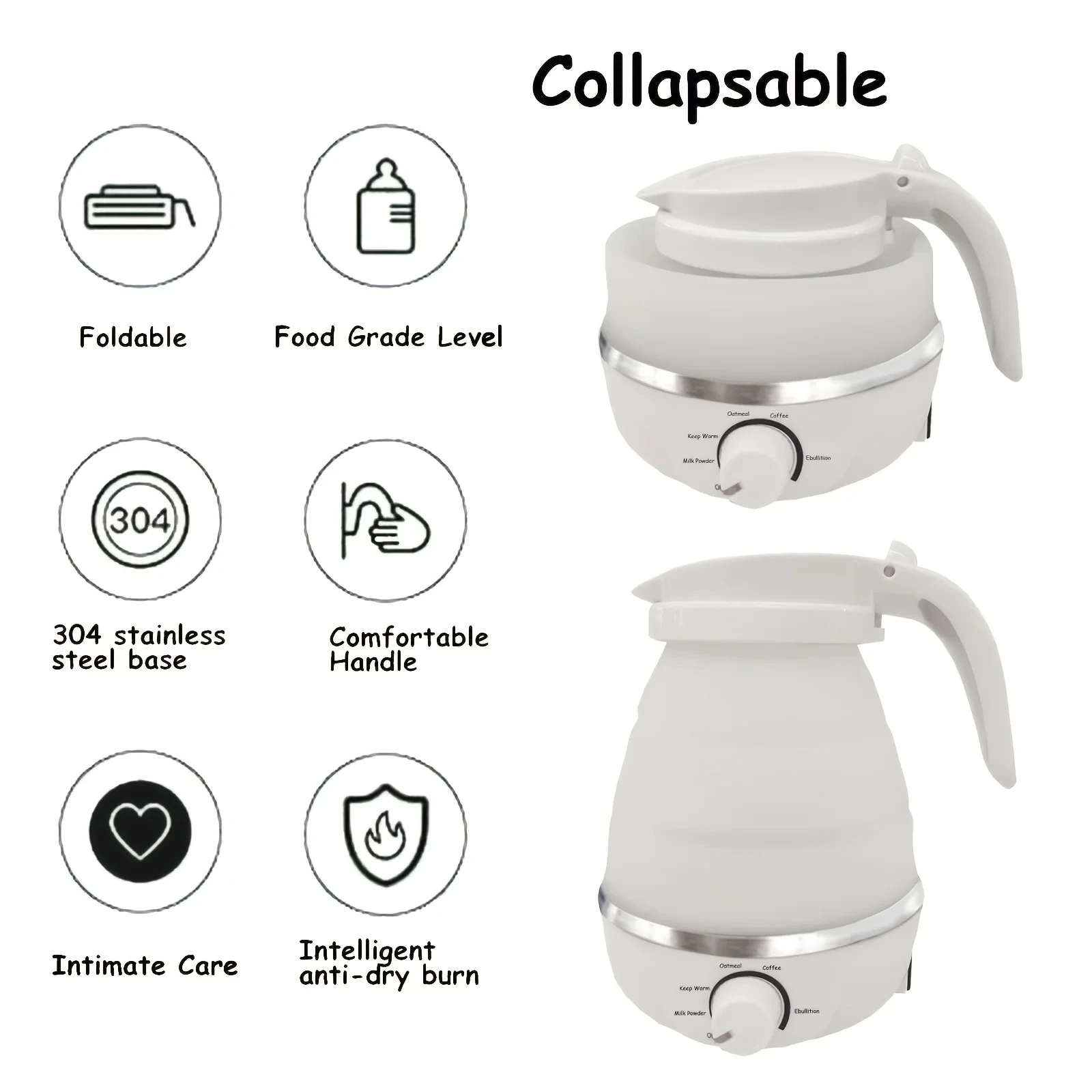 Foldable Electric Kettle for Travel 110/220V 0.6L 600W Household Tea Pot Mini Water Kettle Food Silica Gel Portable Teapot 3