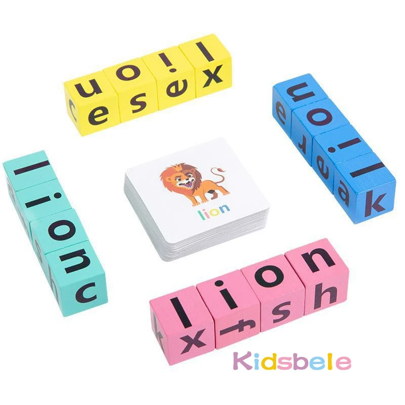 Wooden Spelling Game Letter Puzzle with Cards Kids Sight Words Montessori Learning Toy Educational Gift for Preschool Boys Girls