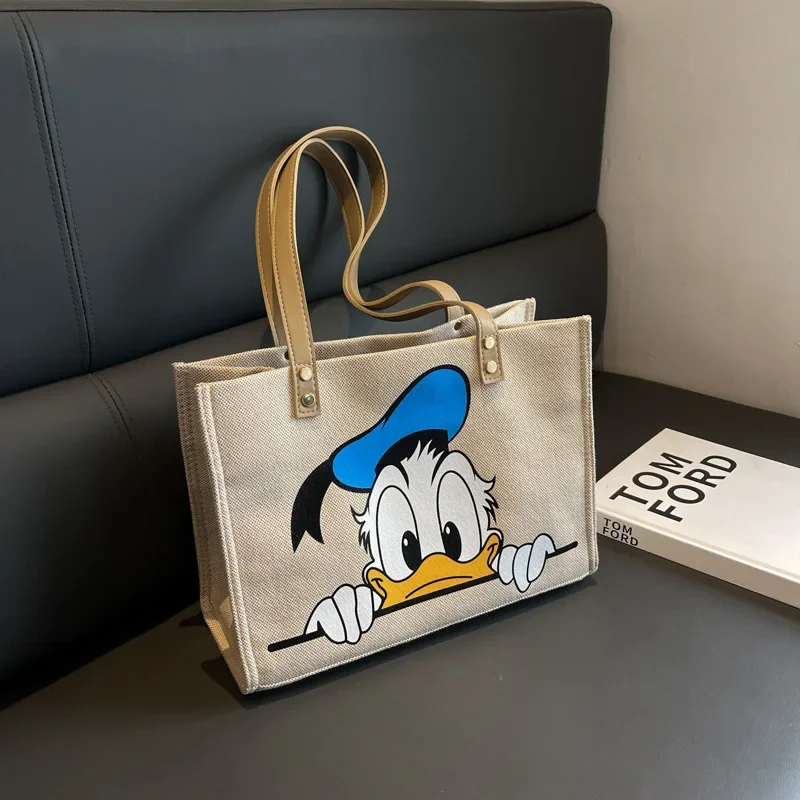 Disney's New Canvas Bag Women Fashion Cartoon Mickey Mouse Donald Duck Mommy Carry Bag Student Shoulder Commuter Tote Bag