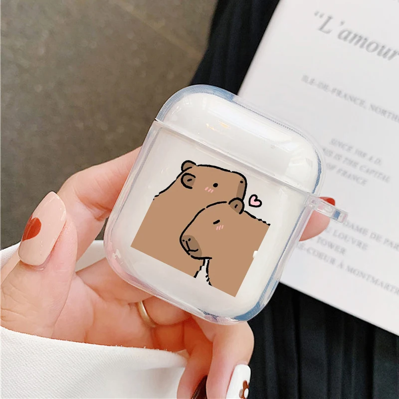 Cute Cartoon Capybara Couple Earphone Case For Apple AirPods 4 3 2 1 Clear Protective Covers For AirPods Pro 2 Animal Shell – Detail 6