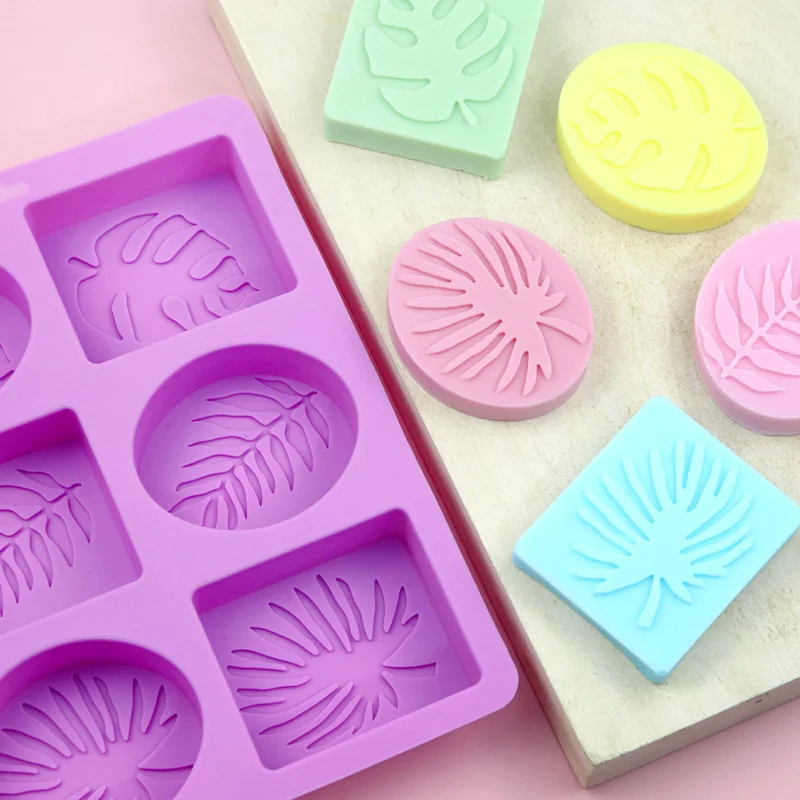 6 Cavities Leaf Soap Silicone Soap Mold Plant Candle Resin Plaster Mould Square Chocolate Cake Ice Making Set Home Decor Gifts silicone mold,soap molds
