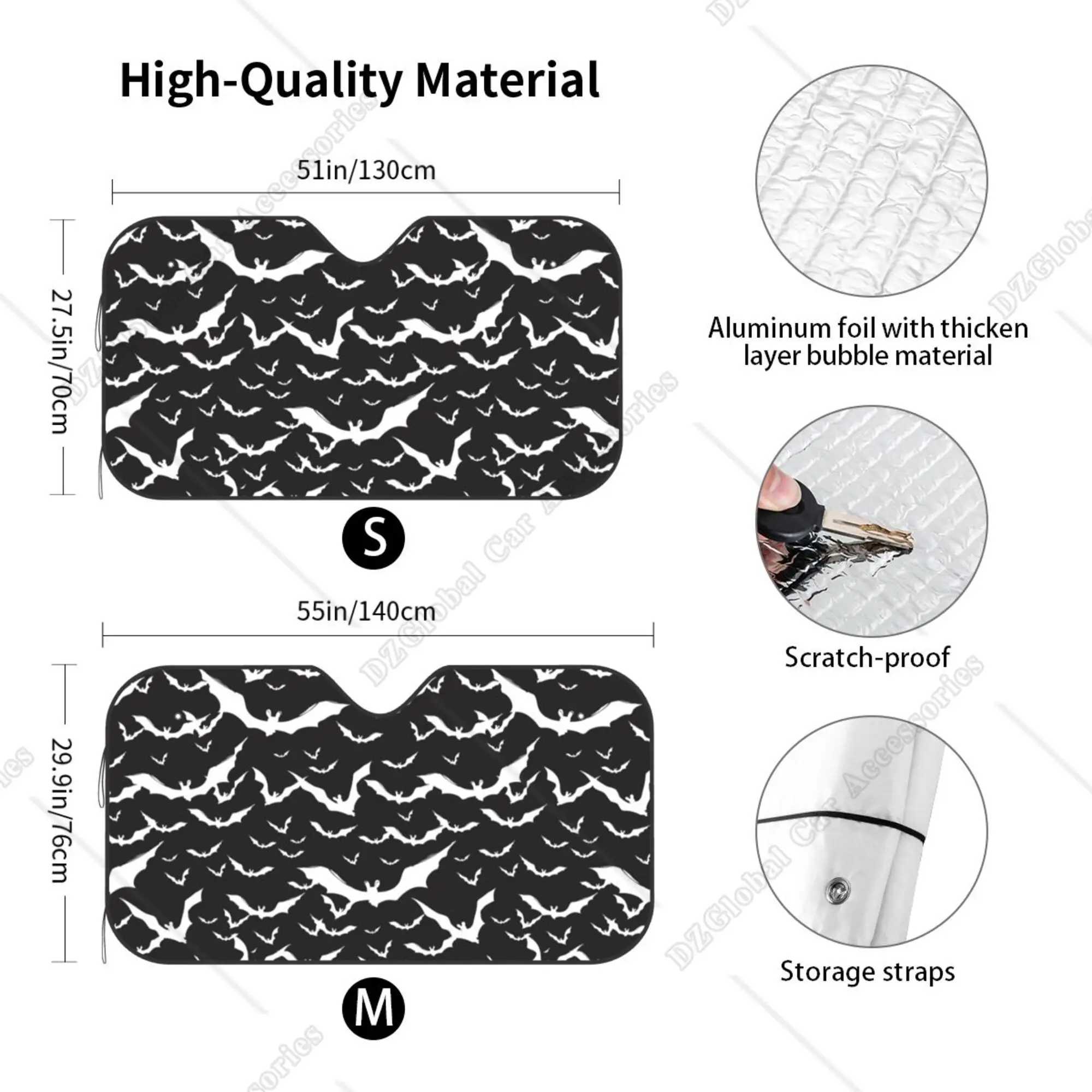 Halloween Cool Goth Gothic Bat Black and White Windshield Sun Shade Front Protector Folding Car Sun Visor Blocks Uv Rays Cool