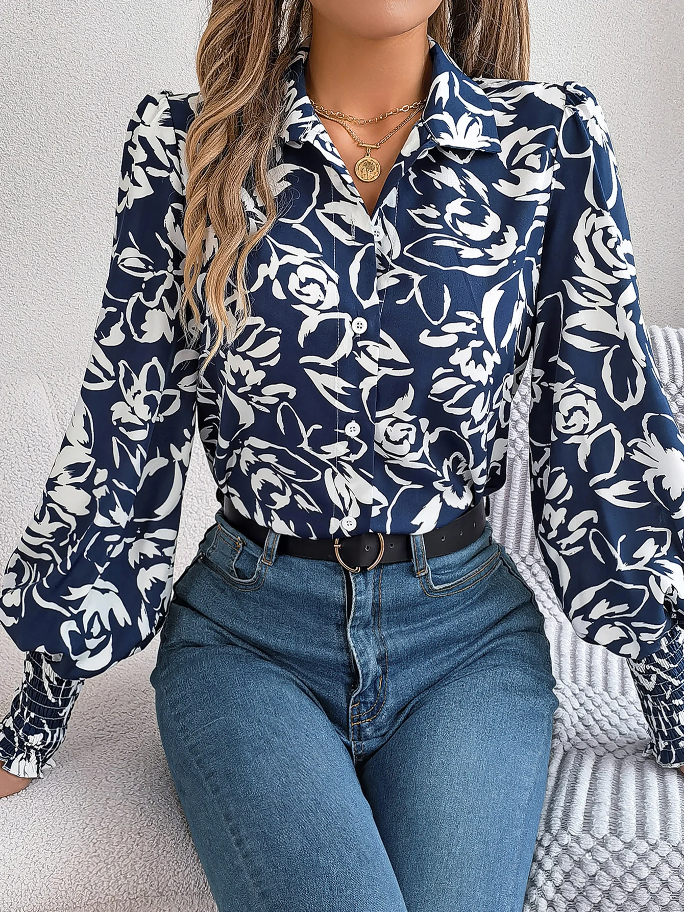 Elegant Flower Printed Chiffon Blouse for Women