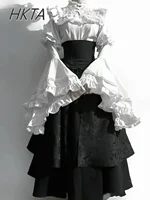 Gothic Shirt Y2k Top Lolita Girls Ruffle Umbrella Skirt High Waist Oversized Long Skirt Horn Long Sleeve Student Elegant Blouse - Image 6