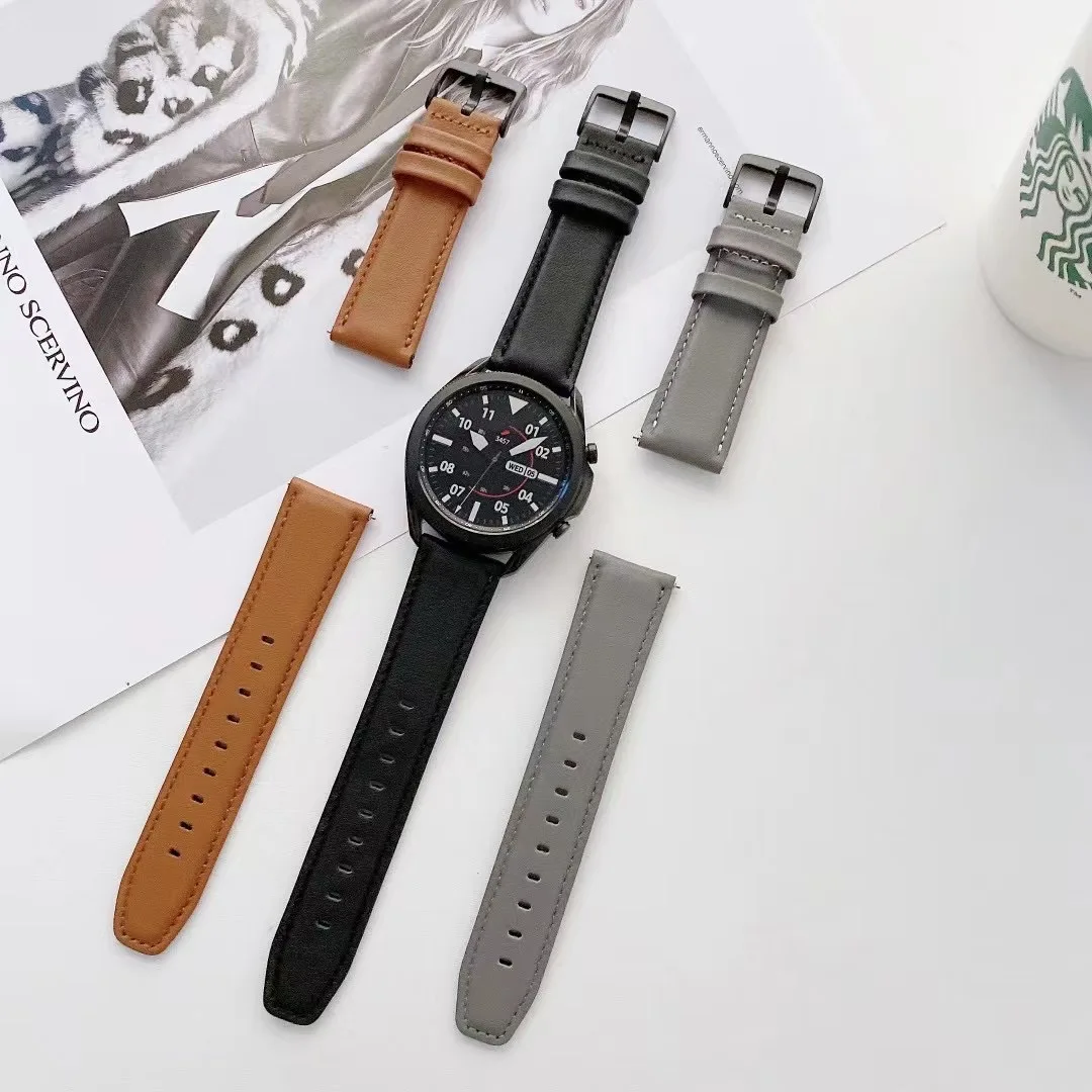 

20mm 22mm Leather Strap For Samsung Galaxy Watch 3/Gear S3/Active 2/Huawei Watch GT/GT2 Smart Bracelet Wristband for Amazfit GTR