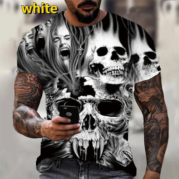 

2024 Summer 2022 Skull T-shirt Punk Rock Short Sleeve 3d Printed T-shirt Retro Gothic Men's Summer Tee