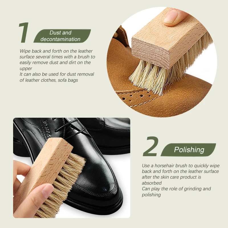 1PC Pig Bristles Shoe Brush For Slippers Sneaker Brush Shoes Cleaning Brushes Boot Brush Cleaner Wood Handle Shoe Brush 5