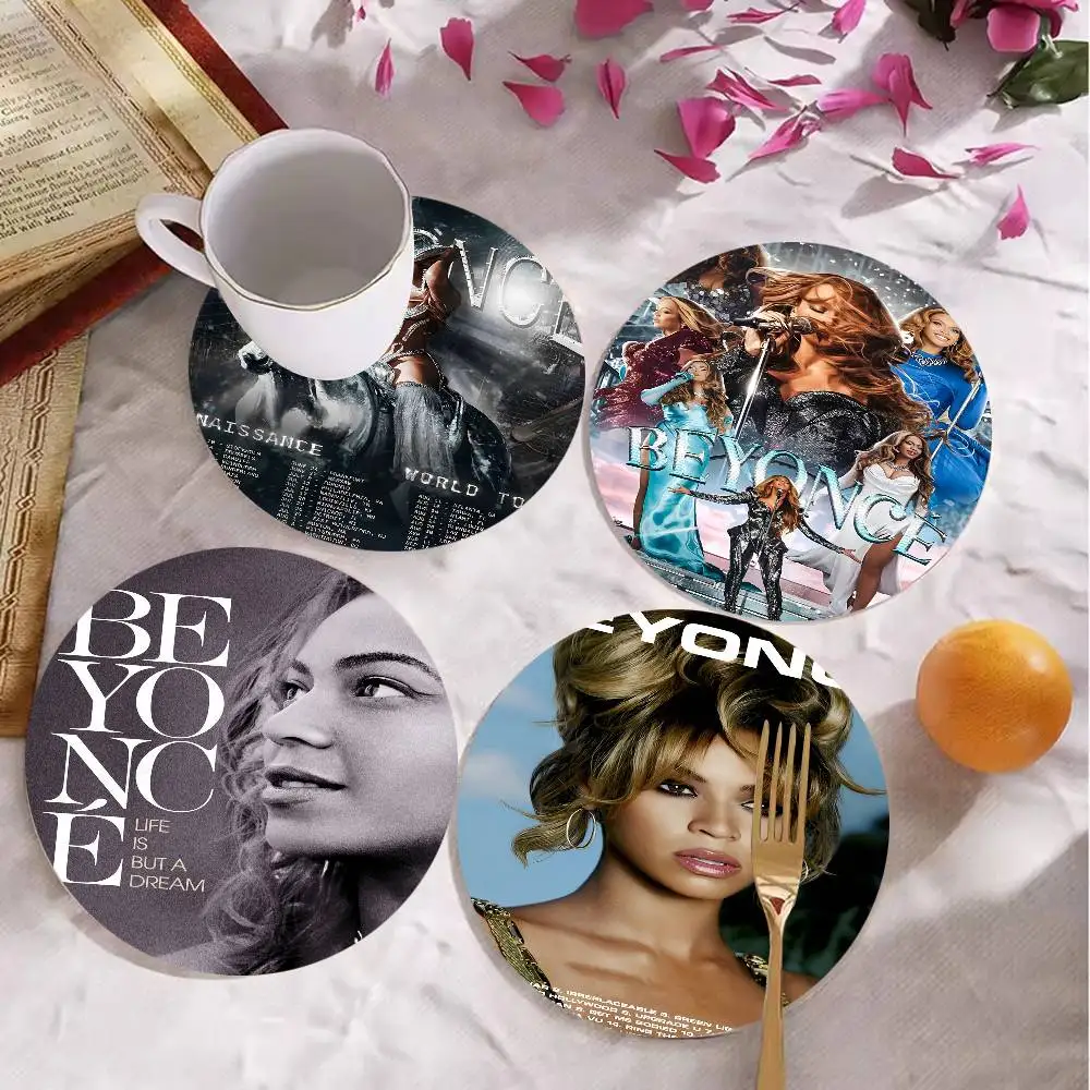 B-Beyonce Singer Wood Coasters Colorful Round Coaster Non-slip Heat ...