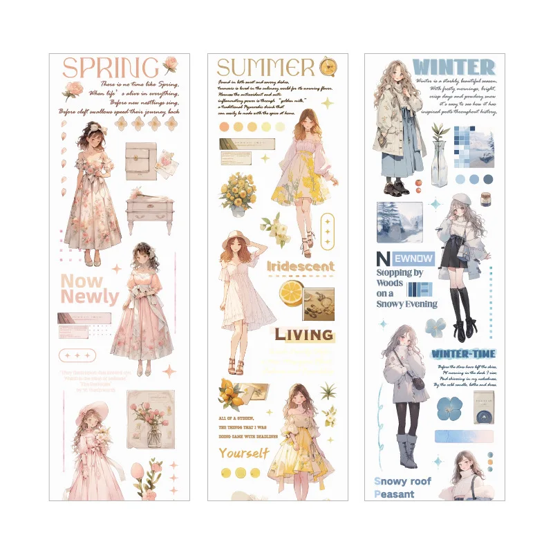 1 roll Four Seasons PET cartoon characters and paper tape special oil collage base material stickers Scrapbooking accessories