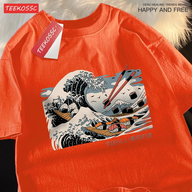 The Great Sushi Wave Printing Mens Clothes Soft Tee Clothes T-Shirt Loose Breathable T-Shirt Oversized Short Sleeved Unisex