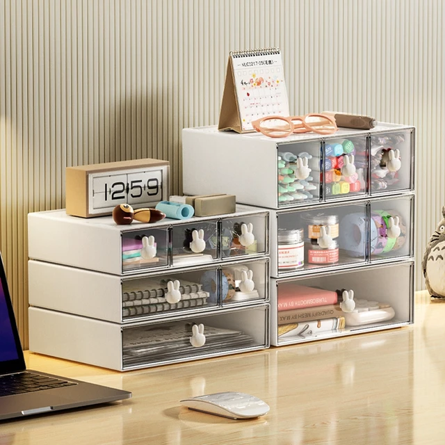 Organisateur De Bureau Empilable 1pc Avec Tiroir, Boîte De Tiroir