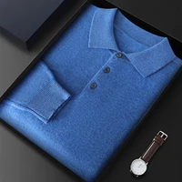 Men Knitwear Australian Wool Pullover Cashmere Sweater Polo Collar Thick Style Long Sleeve Warmth Basic Business Clothing Tops 1