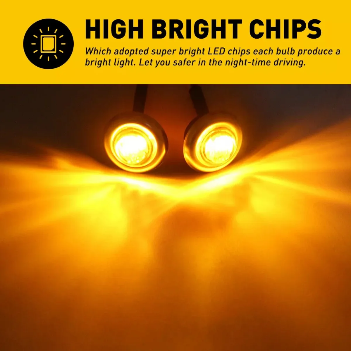 20PCS 3/4 Inch Amber Round Mini 3 LED Side Marker Lights with Stainless Chrome Bezel Sealed for Truck Lorry Boat 12V DC led marker lights