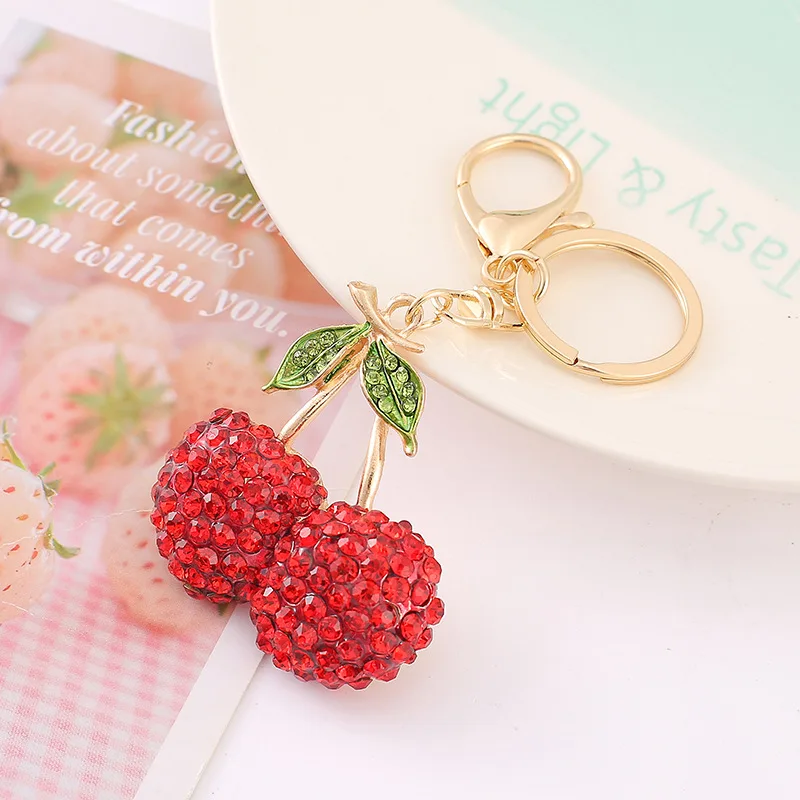 Rhinestone Cherry Charm Keychain Creative Cute Fruit Shape Key