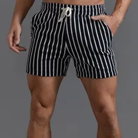 Striped Shorts Mens Casual Sweatpants Drawstring Trouser Slim Fit Fitness Casual Trunks Short Pants Pocket Fashion Male Clothing