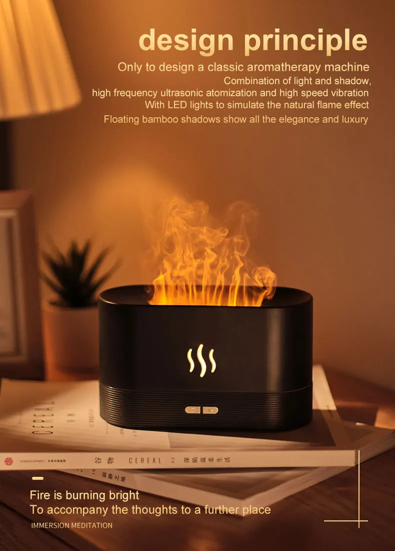 LED Simulation Flame Night Light USB Atmosphere Night Lamp with 180ML Water Tank Humidifier Aroma Diffuser Decor Bedroom Office battery night light