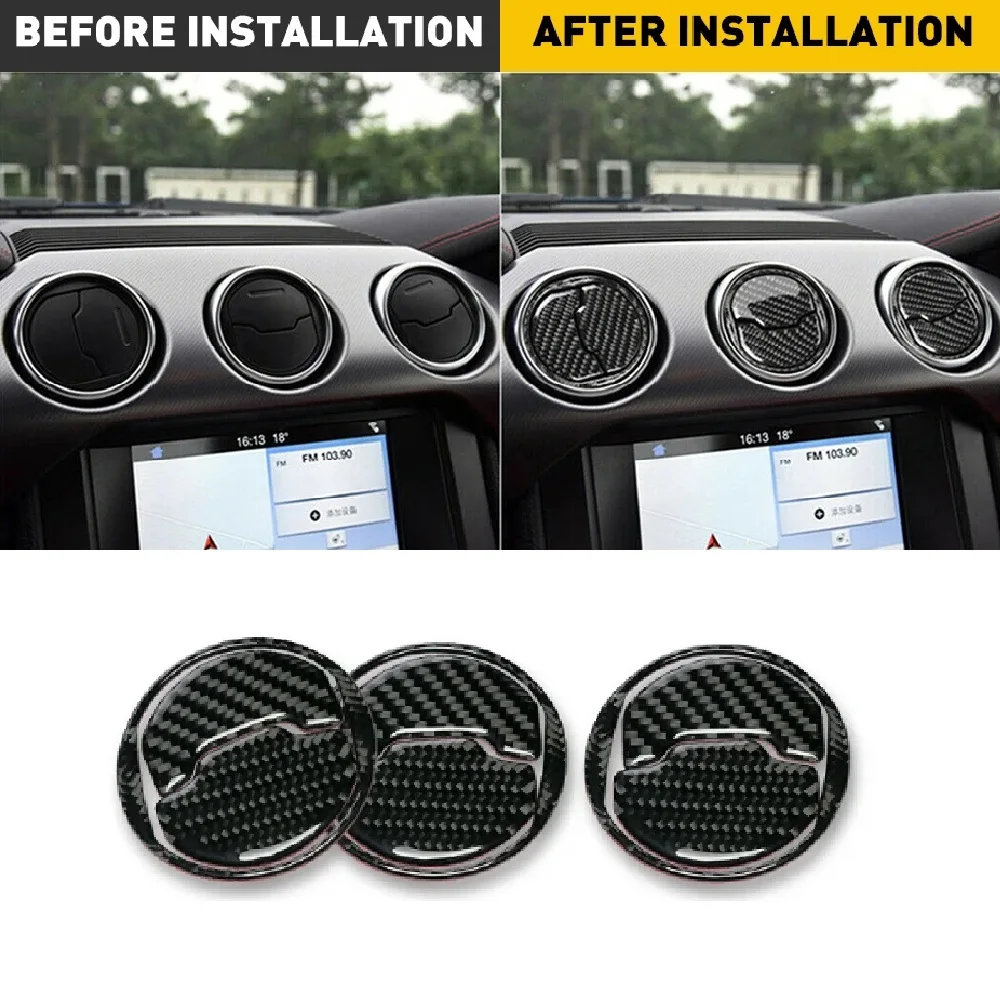 

Real Car Interior Trim Sticker for Ford Mustang 2015-2020 Air Outlet Dashboard Vent Cover Car Interior Accessories Carbon Fiber