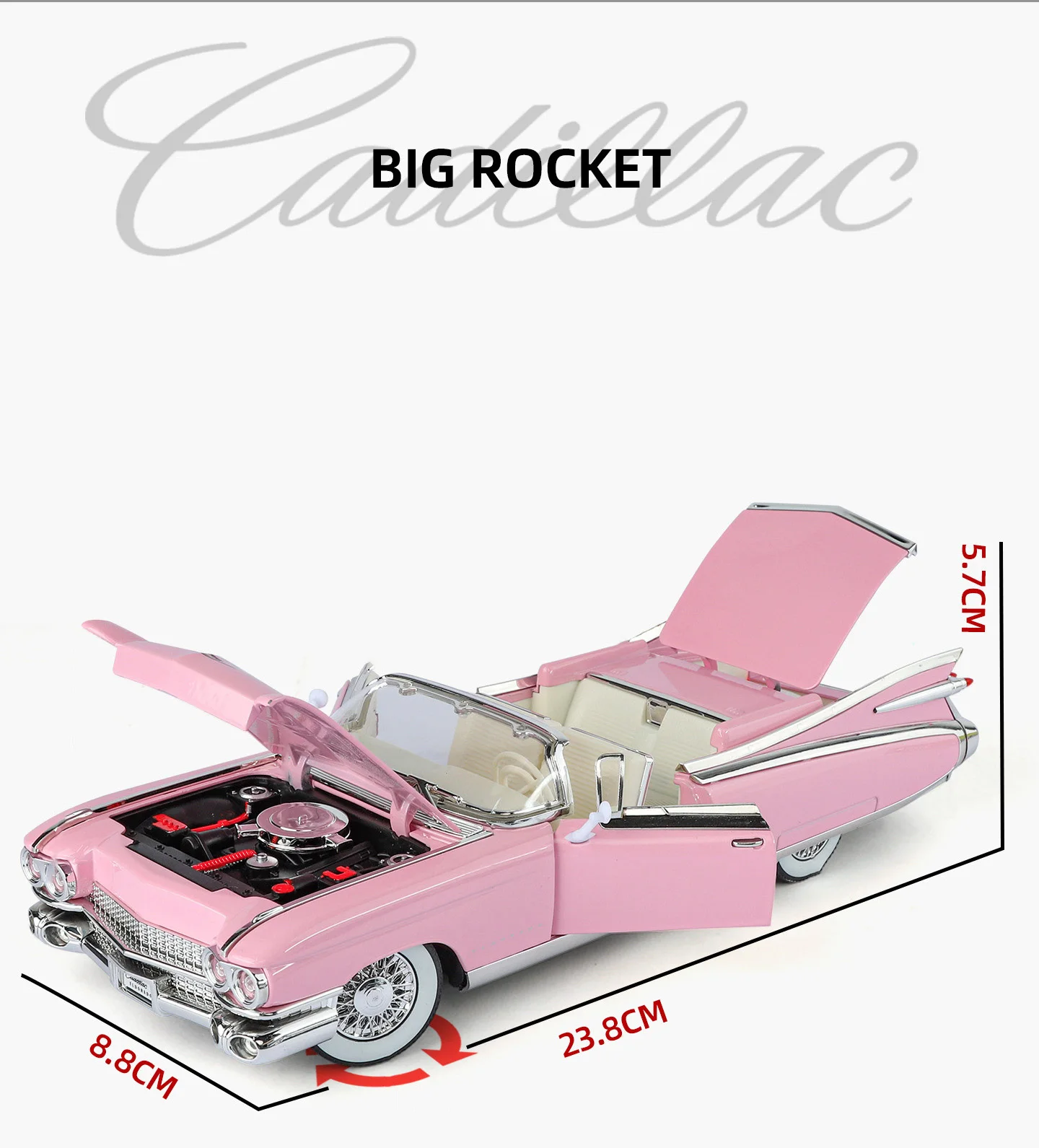 Sf0b67c26f40c467183f55400aaee4620r 1/24 Eldorado Biarritz Series 62 Alloy Sports Car Model Diecast Metal Classic Retro Vehicles Car Model Sound Light Kids Toy Gift