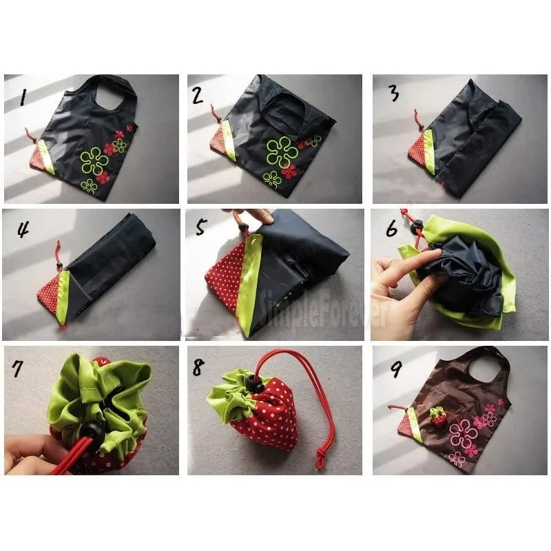 Wholesale 500pcs/lot Portable Cute Eco Reusable Storage Package Tote Folding Foldable Strawberry Bag Home 2