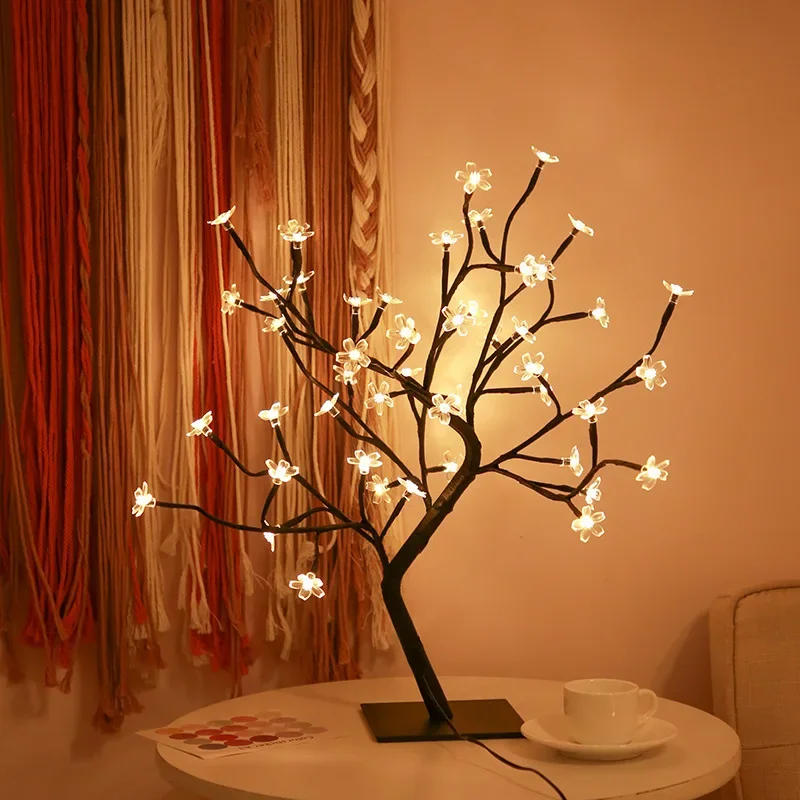 Liuyoyo Fiore di Ciliegio Albero Bonsai Luce a LED Lampada per Albero di Fiori 24 LED Lampada per Albero in Fibra Ottica Alimentata Tramite USB Luce di Fiore di Simulazione per Camera