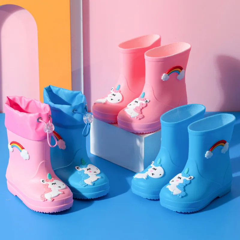 Kids Rain Boots For Girls Rubber Rainboot Boys PVC Warm Children ...