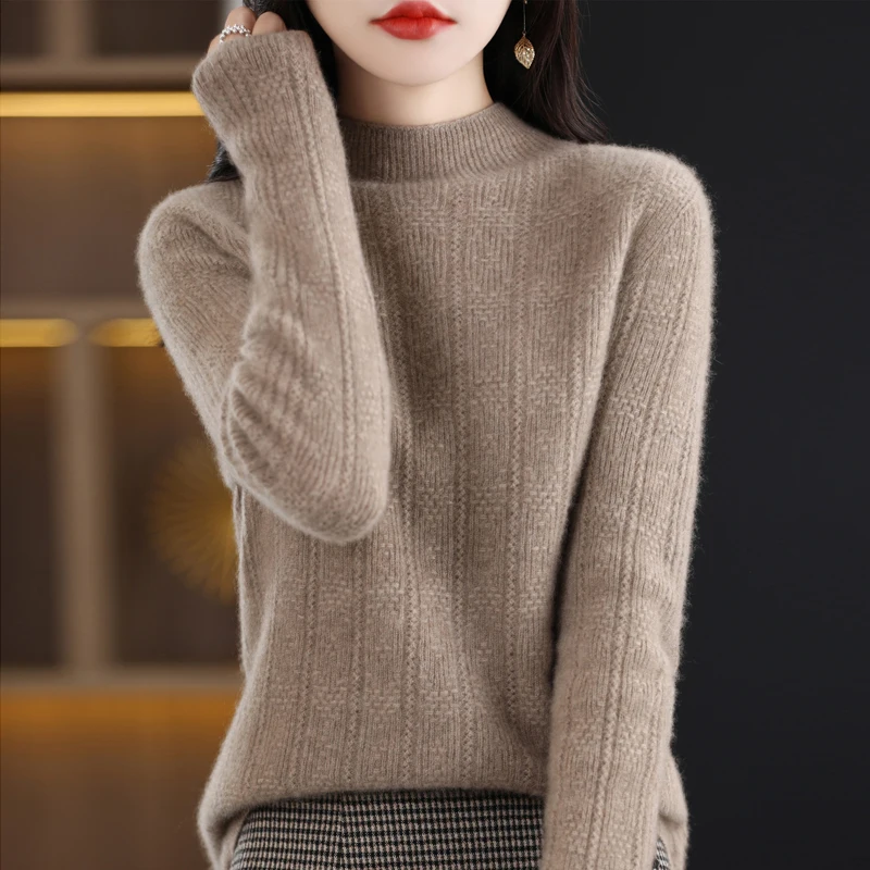 

High-end first-line ready-to-wear 100% pure sweater women's pullover Jacquard round neck sweater sweater cashmere plus size coat