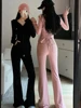 Y2K High Street Two Piece Set Tracksuit Women Hooded Zipper Jacket + Drawstring Wide Leg Pants Korean Fashion Solid Slim Outfits 2