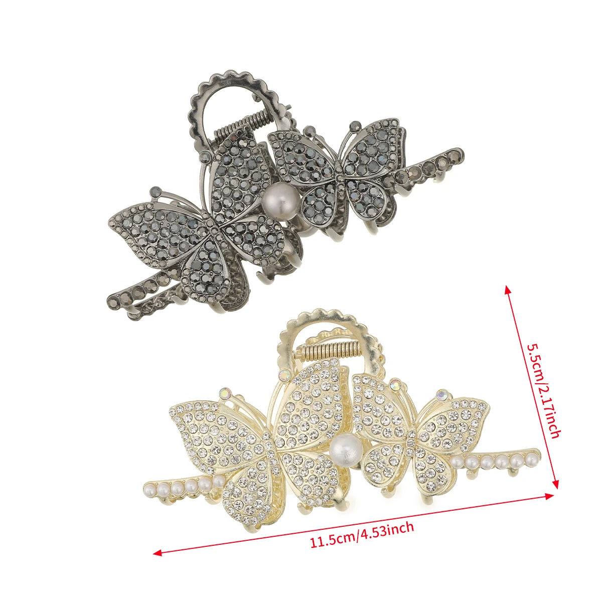 11cm Alloy Butterfly Hair Claw New Golden Sliver Hairpin Ponytail Rhinestone Hair Clip Fashion Women Styling Hair Accessories