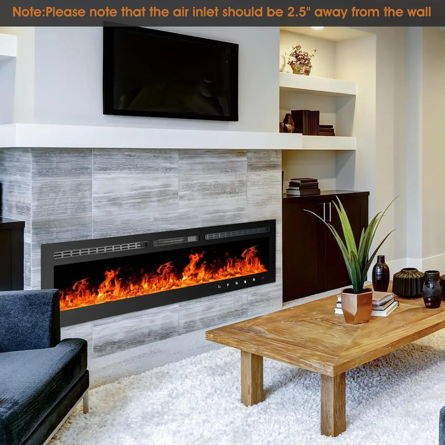 90-inch Ultra-thin Electric Fireplace Embedded and Wall-mounted Touch Screen Control Panel/remote/application Control - Timer 2