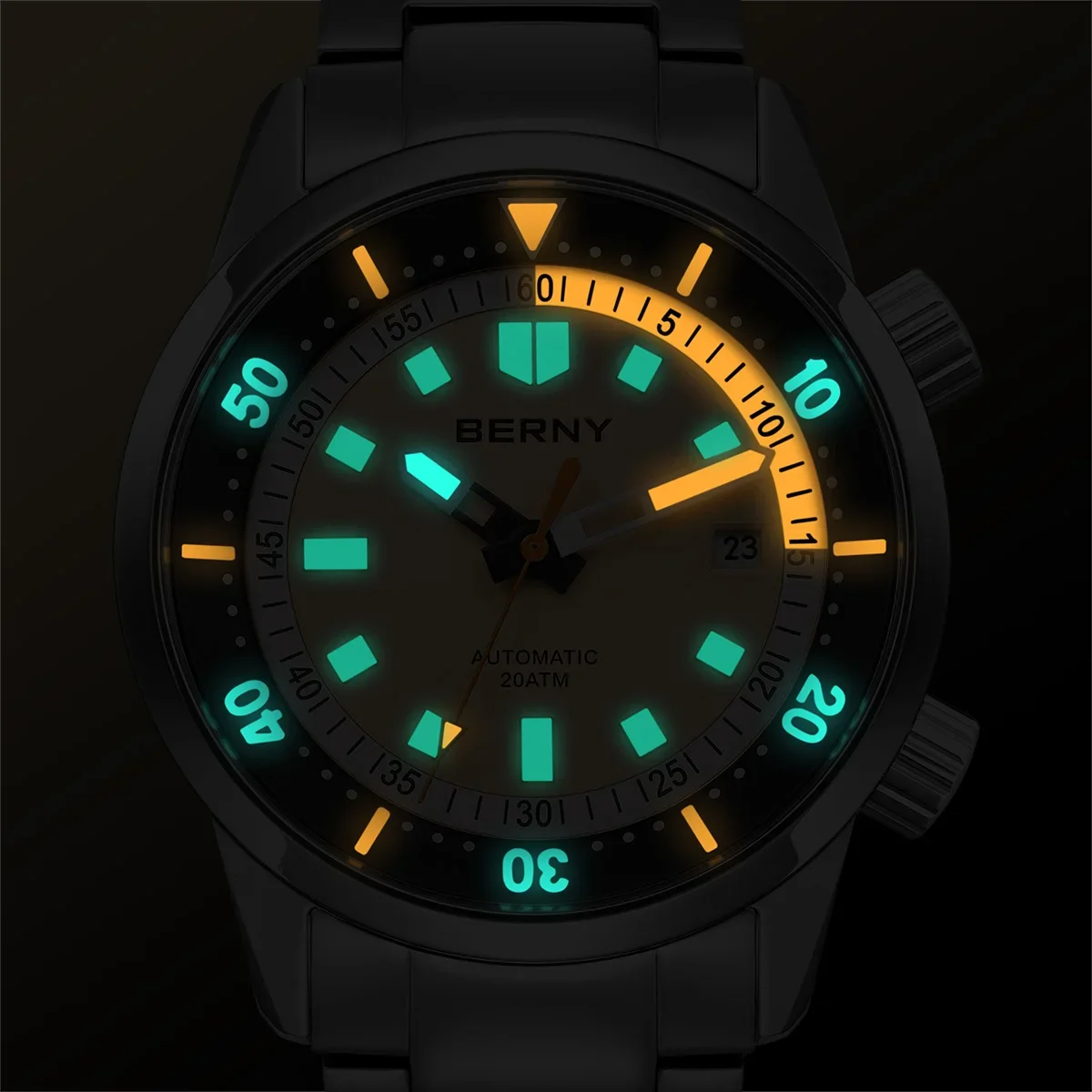BERNY Orologio Automatico Uomo 200M Impermeabile, Subacqueo Con Vetro Zaffiro, Cinturino In Fluoroelastomero
