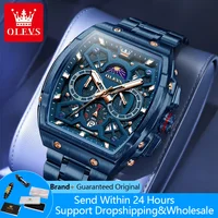 OLEVS 2942 Quartz Watch For Man Original Waterproof Sports Men's Wristwatches Steel Strap Luminous Moon Phase Fashion Man Watch