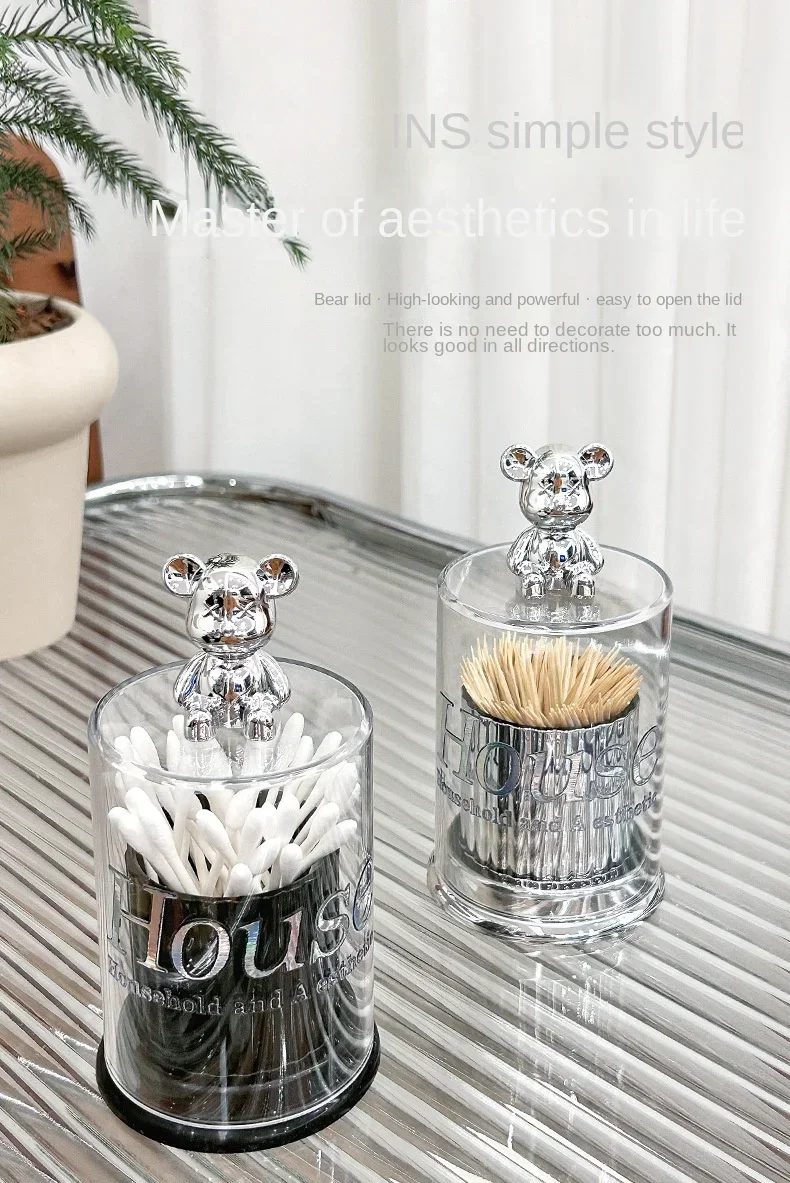 Description Picture 4 of itemCute Bear Toothpick Holder Cotton Swab Rod Storage Box Cosmetics Jewelry Bathroom Makeup Container Lipstick Organizer Box
