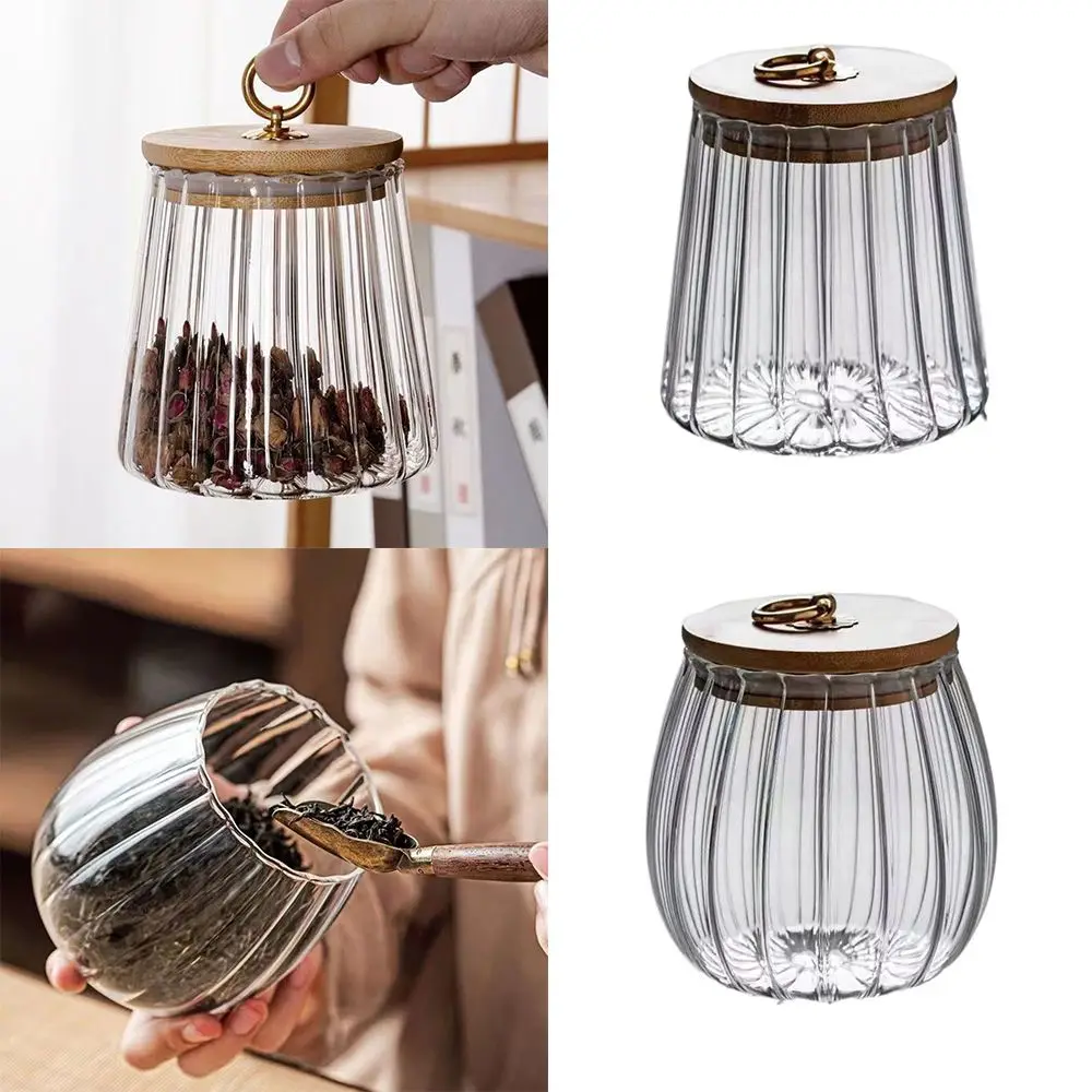 

Food Container Kitchen Storage Bottles Jar Glass Airtight Canister Grains Tea Coffee Beans Grains Candy Jars Wood Lid Containers