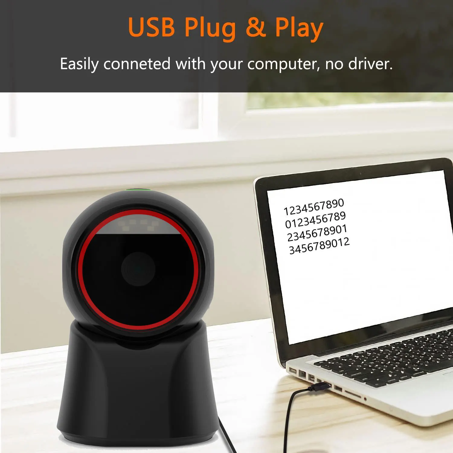 Omnidirectional Automatic Sensing Platform Scanner, Hands-Free USB Wired Image Sensing QR Barcode Reader
