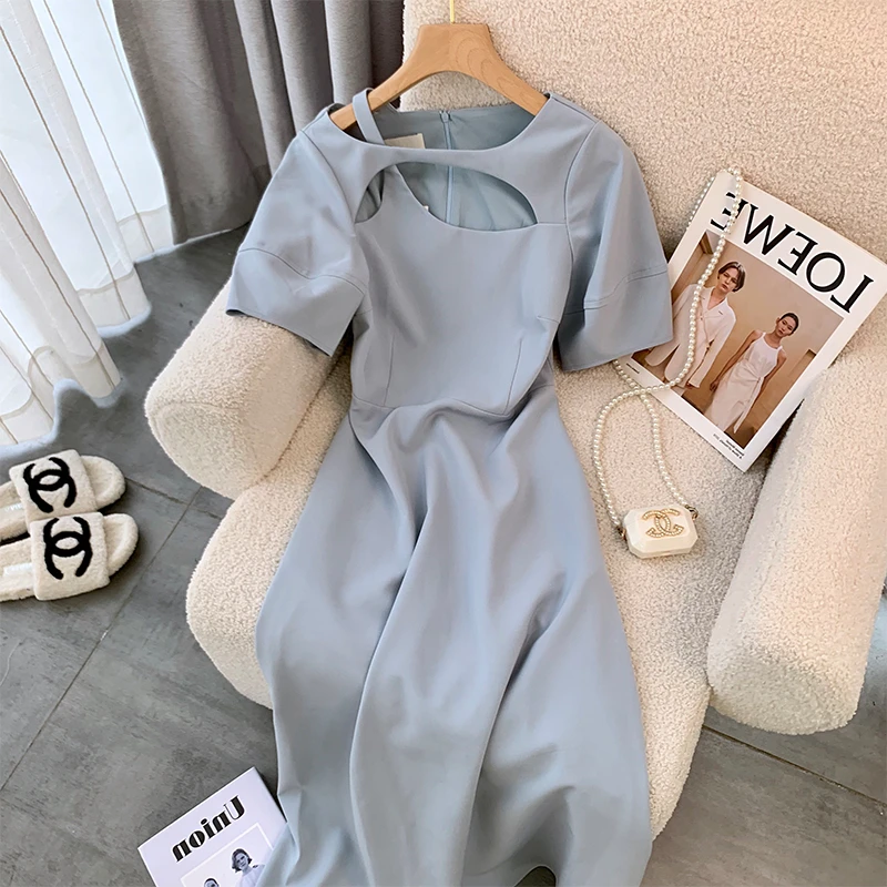 

Irregular Fashion Sexy Woman Dress 2022 Summer Long Chic Hollow Out Slim Fit Korean Tide Solid Femme Dresses Vestidos De Mujer