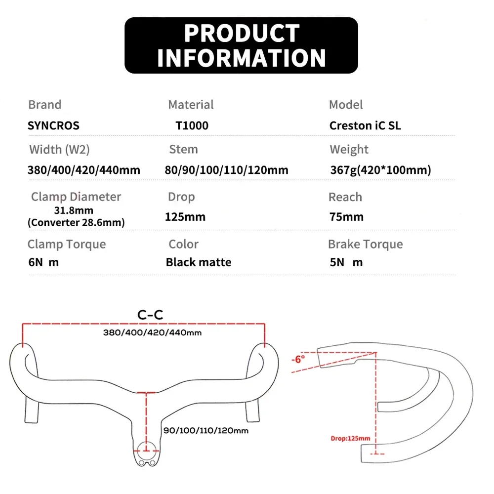 Guidon Intégré Creston IC Pour Vélo – Carbone – 420 Mm – Compatible Di2 Et Mécanique