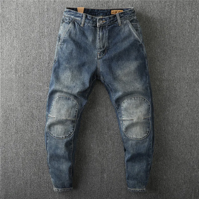 

Мужские осенние длинные джинсы в стиле ретро, тяжелые потертые джинсовые брюки, модные свободные брюки-карандаш, повседневные штаны для бега